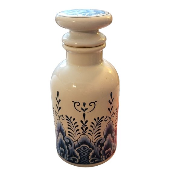 Blue and White Lidded Jar Floral Ceramic Cork Stopper DH683 - Picture 3 of 6